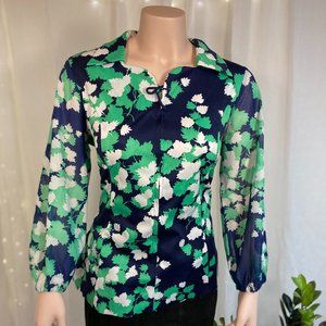Vintage Style Floral Zip Front Blouse 70’s fashion